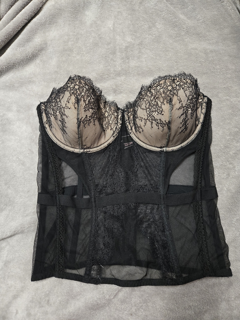 Victoria's Secret Black Lace over Nude Longline Bustier